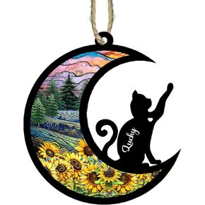 BSQUIELE Cat Memorial Suncatcher, Cat Memorial Gift, Pet Loss Suncatcher Ornament, Loss of Cat Sympathy Gift, Stained Glass Light Catcher, Cat Lover Gift, Cat Memorial Ornament, Cat Passing Away Gift
