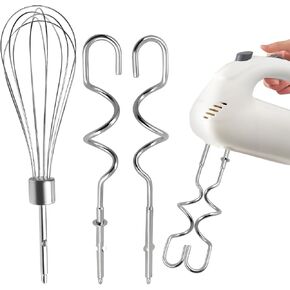 3Pcs Hand Mixer Beaters Dough Hook for Kitchen Aid, Stainless Steel Dough Hook for Kitchenaid Egg Beater Whisk Attachment for Kitchen Aide, Hand Mixer Attachment Restaurant Kitchen Accessories