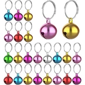 24 Pcs 14 mm Cat Dog Collar Bells Pet Necklace Bells Decorative Craft Bells Small Hanging Keychain Bells Christmas Tree Bell Pendant with Ring