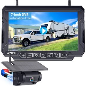 Wireless Backup Camera for RVs Trucks and Trailers - No Installation,7'' HD 1080P Monitor with Built-in Recording,Dual Camera Support,by AMTIFO