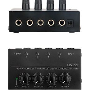 4 Channel 6.35mm TRS or 3.5mm HiFi Audio Mixer Headphone Amplifier Splitter 1 In 4 Out 2 Out Mixer Controller HA400 For Cell Phone Computer External 4 Port Audio Headphone Stereo Amplifier