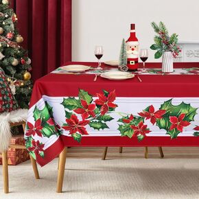 Christmas Tablecloth Rectangle Snowman Christmas Table Cover Snowflake Red Tablecloth for Party Picnic Dinner Winter Christmas Decorations 60x84 Inch