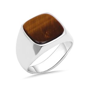 Mens Tigers Eye Rings Sterling Silver Square Stone Rings for Men Signet Mens Rings Pinky Thumb Ring Band Anillos De Hombre Gift for Men (11.5)