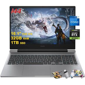 HP Omen 16 Gaming Laptop 16.1" FHD 165Hz (sRGB 100%, G-SYNC) Intel 14-core i9-13900HX 32GB RAM 1TB SSD GeForce RTX 4060 8GB RGB Backlit Thunderbolt FHD Privacy Camera Fast Charge Win11 w/ICP Accessory