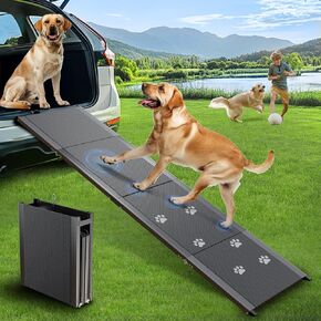 Dog Ramp for Car, 71" Extra Long Folding Pet Stair Ramp with Non-Slip Surface for Medium & Large Dogs Up to 250LBS, Outdoor Dog Car Ramp for SUVs, and Trucks, Portable Pet Steps