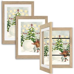 Orionstar Kids Art Frames, Artwork Picture Frames Changeable, Front Opening Picture Display Frames 11.8X8.5 Holds 100 A4 Pcs, Artwork Display Storage Frames for Children, Home and Office (Brown 1