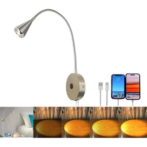 HomeFocus- Wall Sconces,LED Bedside Reading Wall Lamp with USB Charging Port,Dimmable Wall Lamp,Reading Wall Lamp,Wall Light for Living Room,Bedroom,Hardwire Installation,Metal,Satin Nickel.