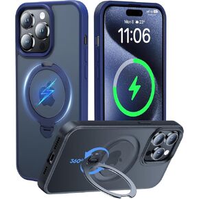 【2024 New Upgrade】360° Spin Titanium Magnetic Stand for iPhone 14 Pro Max Case [16FT Military Grade Shockproof] [Fit for MagSafe] Matte Translucent Slim Kickstand 14 ProMax Phone Cover 6.7'', Blue
