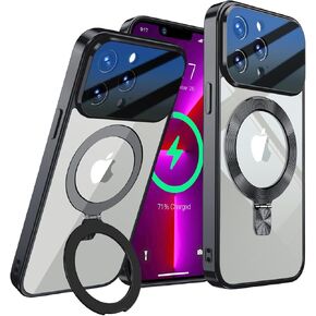 [Full Camera Lens Protection+CD Ring Compatible with MagSafe Stand]Magnetic for iPhone 13 Pro Case, Military Grade Drop Protection Electroplated Bumper Non-Yellowing Clear Case for Women Men Girls