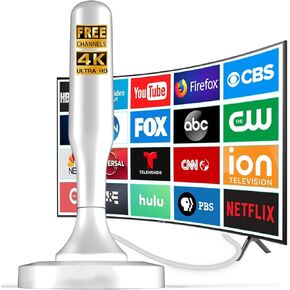 HIDB TV Antenna for Smart TV Indoor, Strong Magnetic Base Indoor TV Antenna for Easy Installation, Long Range Reception HD Antenna for TV Indoor 4k 1080P Channels-10ft Long Cables - White (White)