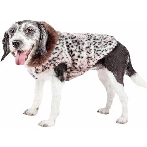Pet Life ® Luxe 'Furracious' Cheetah Patterned Mink Fur Dog Coat - Dog Jacket with Hook-and-Loop Belly enclosures - Winter Dog Coats for Small Medium Large Dog Clothes