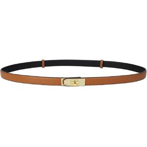 Women's Skinny Leather Belt With Adjustable Gold Alloy Turn-lock Rhinestione Buckle For Dresses,Jeans