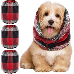 Geyoga 3 Pcs Snood for Dogs Ears Wrap Red Black Plaid Dog Calming Earmuffs Winter Dog Hats Noise Cancelling Anxiety Relief Dog Hoodies for Christmas Wearing in Bathing Grooming Dog Ear Care (Large)