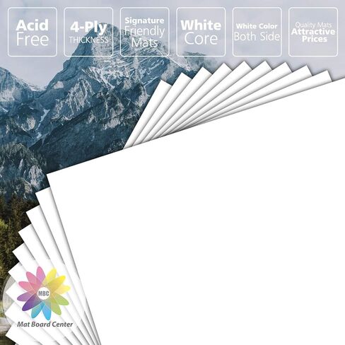 Mat Board Center, Pack of 10, 20x24 Uncut White Color Mats Mat Boards - Acid Free, 4-Ply Thickness, White Core - Great for Pictures, Photos, Framing Backing in Saudi Arabia