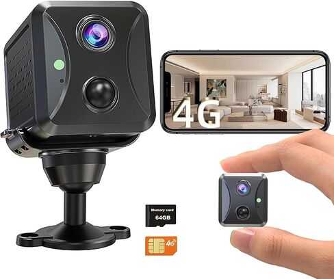 PEGATISAN HD 4G LTE Cellular Security Camera, SIM Card, No WiFi Security Camera HD Night Vision, AI Motion Detection,Nanny Cam Mini Camera Home Security Camera in Kuwait