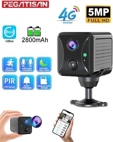 PEGATISAN HD 4G LTE Cellular Security Camera, SIM Card, No WiFi Security Camera HD Night Vision, AI Motion Detection,Nanny Cam Mini Camera Home Security Camera in Kuwait