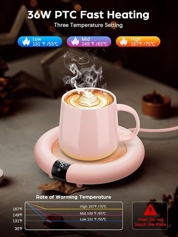 Coffee Mug Warmer, 36W Cup Warmer for Desk with 8H Auto Shut Off, 3 Temp Settings, Mug Warmer Heating Coffee, Beverage, Milk, Tea, Candle Warmer Plate for Desk Home, Office(No Cup) (Black) in Saudi Arabia