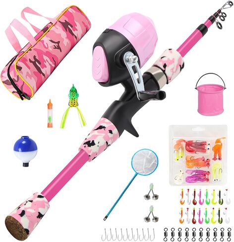Kid Fishing Pole,BETTER LEADER Small Fishing Pole and Reel Combo Portable Telescopic Kids Fishing kit-with Soft Bait Set, Small Buckets, Small Fishing nets, Fishing Gift in Saudi Arabia