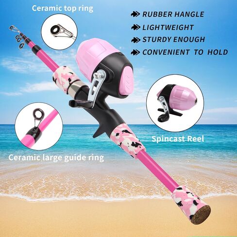 Kid Fishing Pole,BETTER LEADER Small Fishing Pole and Reel Combo Portable Telescopic Kids Fishing kit-with Soft Bait Set, Small Buckets, Small Fishing nets, Fishing Gift in Saudi Arabia