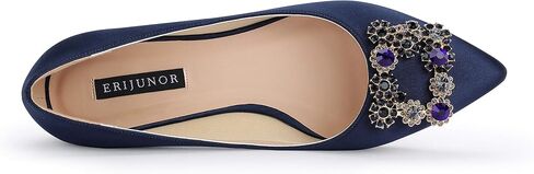 ERIJUNOR Women Comfort Flat Rhinestone Satin Wedding Shoes Pointy Toe Slip On Prom Evening Party Dress Shoes in Saudi Arabia