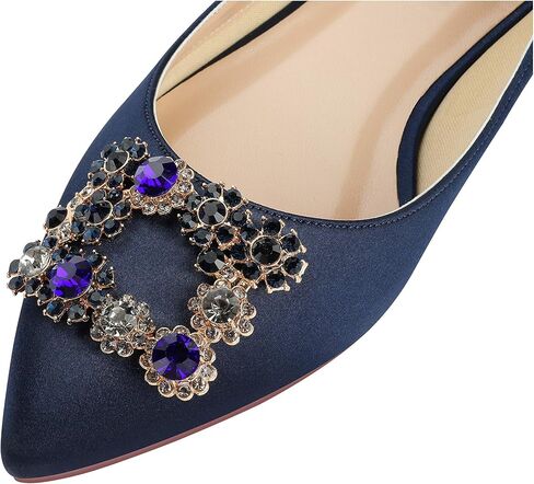 ERIJUNOR Women Comfort Flat Rhinestone Satin Wedding Shoes Pointy Toe Slip On Prom Evening Party Dress Shoes in Saudi Arabia