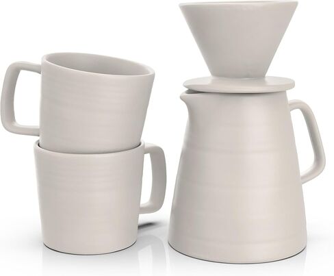 Pour Over Drip Coffee Maker Gift Set with Two Coffee Mugs, Non-Electric Pour Over Coffee Dripper, Easy Manual Brew Maker, Dishwasher and Microwave Safe, Filters not included (Black) in Saudi Arabia
