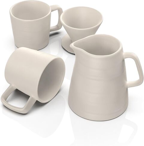 Pour Over Drip Coffee Maker Gift Set with Two Coffee Mugs, Non-Electric Pour Over Coffee Dripper, Easy Manual Brew Maker, Dishwasher and Microwave Safe, Filters not included (Black) in Saudi Arabia