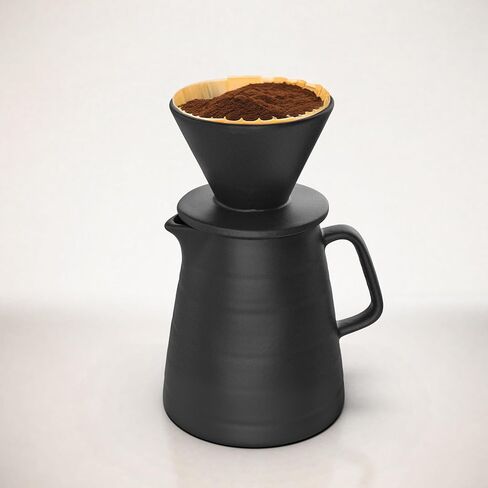 Pour Over Drip Coffee Maker Gift Set with Two Coffee Mugs, Non-Electric Pour Over Coffee Dripper, Easy Manual Brew Maker, Dishwasher and Microwave Safe, Filters not included (Black) in Saudi Arabia