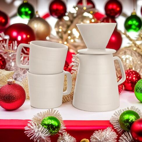 Pour Over Drip Coffee Maker Gift Set with Two Coffee Mugs, Non-Electric Pour Over Coffee Dripper, Easy Manual Brew Maker, Dishwasher and Microwave Safe, Filters not included (Black) in Saudi Arabia