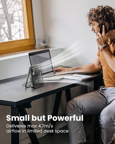 Koonie USB Desk Fan, Strong Wind Ultra Quiet Small Personal Fan with 180° Tilt Folding and 3 Speeds Adjustable, USB-C Corded Powered Mini USB Fan for Office Desktop Bedroom in Saudi Arabia
