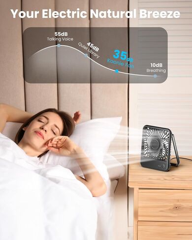 Koonie USB Desk Fan, Strong Wind Ultra Quiet Small Personal Fan with 180° Tilt Folding and 3 Speeds Adjustable, USB-C Corded Powered Mini USB Fan for Office Desktop Bedroom in Saudi Arabia
