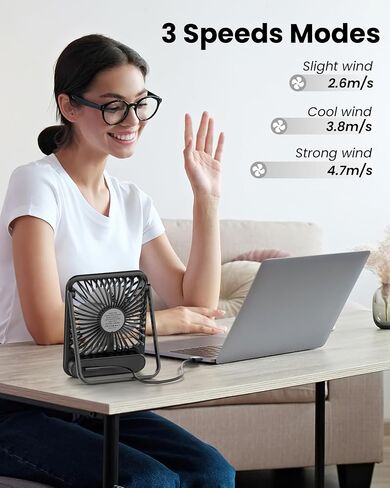 Koonie USB Desk Fan, Strong Wind Ultra Quiet Small Personal Fan with 180° Tilt Folding and 3 Speeds Adjustable, USB-C Corded Powered Mini USB Fan for Office Desktop Bedroom in Saudi Arabia