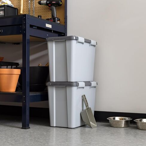 IRIS USA Stackable Dog Food Storage Container with 2 Cup Scoop, Up to 30 lbs, Pet Dry Food Bin, Gasket Seal Lid, BPA Free, Stackable, Secure Latches, Easy Measure, Gray/Dark Gray in Kuwait