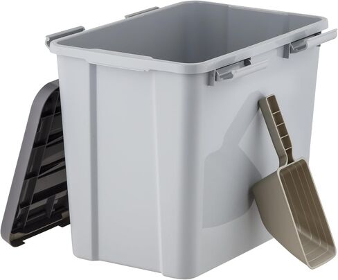 IRIS USA Stackable Dog Food Storage Container with 2 Cup Scoop, Up to 30 lbs, Pet Dry Food Bin, Gasket Seal Lid, BPA Free, Stackable, Secure Latches, Easy Measure, Gray/Dark Gray in Kuwait