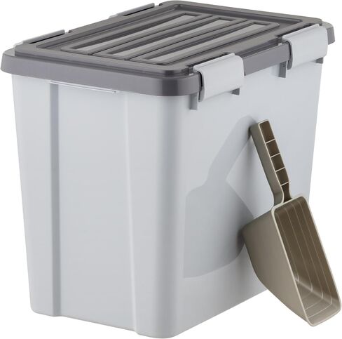 IRIS USA Stackable Dog Food Storage Container with 2 Cup Scoop, Up to 30 lbs, Pet Dry Food Bin, Gasket Seal Lid, BPA Free, Stackable, Secure Latches, Easy Measure, Gray/Dark Gray in Kuwait