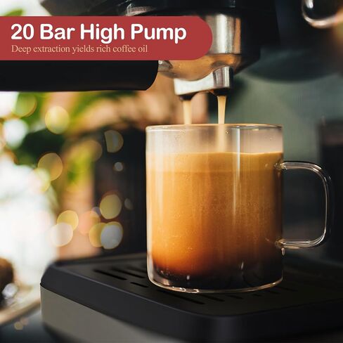 20 Bar Espresso Coffee Machine, Professional Compact Coffee Maker with 50oz Removable Water Tank, Milk Frother Steam Wand, Clear Thermometer, Cappuccino, Latte, Americano, Machiato, Silver in Saudi Arabia