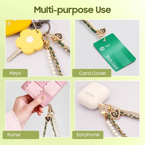 TiMOVO Beaded Pearls Phone Lanyard Wrist Strap for Phone Case, Detachable Phone Wristlet with Tether Tab, Hands-Free Phone Charm Bracelet Strap for Women, Gold + Black + White in Saudi Arabia