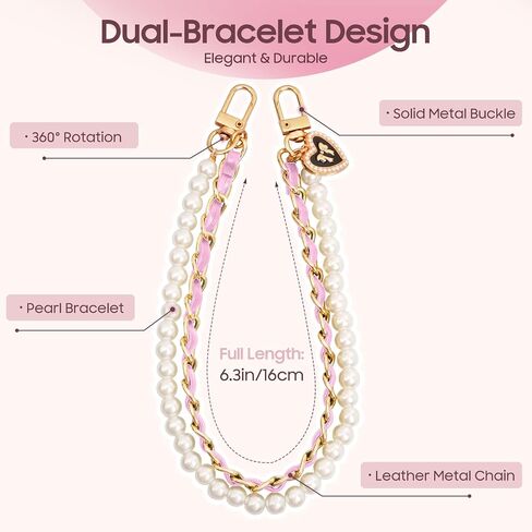 TiMOVO Beaded Pearls Phone Lanyard Wrist Strap for Phone Case, Detachable Phone Wristlet with Tether Tab, Hands-Free Phone Charm Bracelet Strap for Women, Gold + Black + White in Saudi Arabia