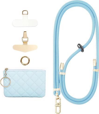 Clip and Go Phone Strap with Leather Zipper Pouch Bag, Phone Charm Neck Stylish Crossbody Adjustable Chain Lanyard Wallet in Saudi Arabia