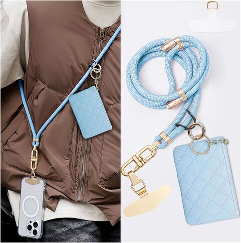 Clip and Go Phone Strap with Leather Zipper Pouch Bag, Phone Charm Neck Stylish Crossbody Adjustable Chain Lanyard Wallet in Saudi Arabia