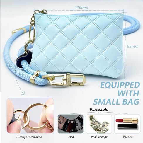Clip and Go Phone Strap with Leather Zipper Pouch Bag, Phone Charm Neck Stylish Crossbody Adjustable Chain Lanyard Wallet in Saudi Arabia
