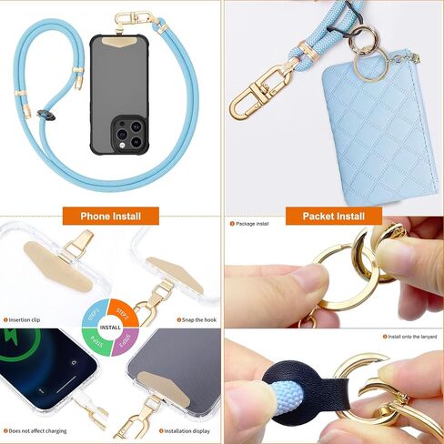 Clip and Go Phone Strap with Leather Zipper Pouch Bag, Phone Charm Neck Stylish Crossbody Adjustable Chain Lanyard Wallet in Saudi Arabia