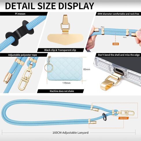 Clip and Go Phone Strap with Leather Zipper Pouch Bag, Phone Charm Neck Stylish Crossbody Adjustable Chain Lanyard Wallet in Saudi Arabia