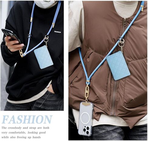 Clip and Go Phone Strap with Leather Zipper Pouch Bag, Phone Charm Neck Stylish Crossbody Adjustable Chain Lanyard Wallet in Saudi Arabia
