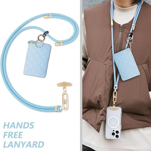 Clip and Go Phone Strap with Leather Zipper Pouch Bag, Phone Charm Neck Stylish Crossbody Adjustable Chain Lanyard Wallet in Saudi Arabia