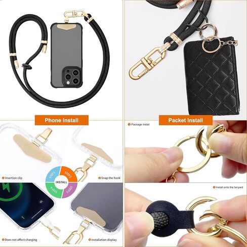 Clip and Go Phone Strap with Leather Zipper Pouch Bag, Phone Charm Neck Stylish Crossbody Adjustable Chain Lanyard Wallet in Saudi Arabia