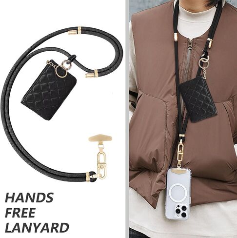 Clip and Go Phone Strap with Leather Zipper Pouch Bag, Phone Charm Neck Stylish Crossbody Adjustable Chain Lanyard Wallet in Saudi Arabia