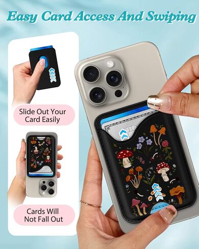 محفظة هاتف مغناطيسية من Toycamp - حامل بطاقات متوافق مع حافظة محفظة MagSafe RFID لهاتف Apple iPhone 16 Pro Max/15/14/13/12 Series Mag Wallet رفيعة ونحيفة للنساء بتصميم أسود لطيف للفتيات، فطر in Saudi Arabia