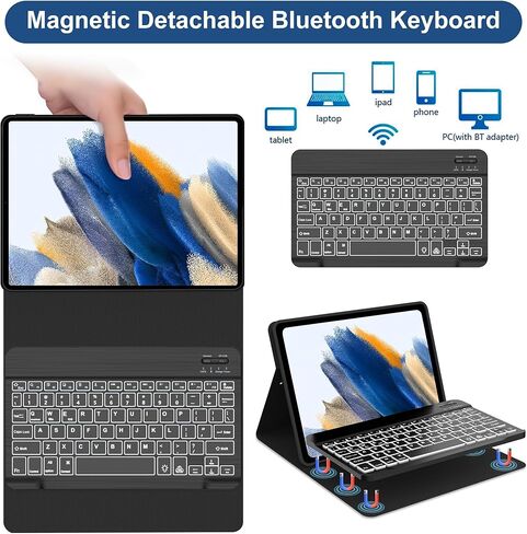 OYOSUOGG for Galaxy Tab A8 Keyboard Case, Protective Folio Stand Cover with S Pen Holder, Smart Slim Case with Multi-use Bluetooth Keyboard in Kuwait