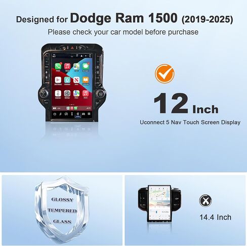 Ram 12 Inch Screen Protector for 2019-2025 Dodge Ram 1500 2500 3500 Uconnect 5 Nav Pickup Truck 12-In Display Ram 1500 Accessories 9H Anti-Scratch Tempered Glass Protective Film in Saudi Arabia